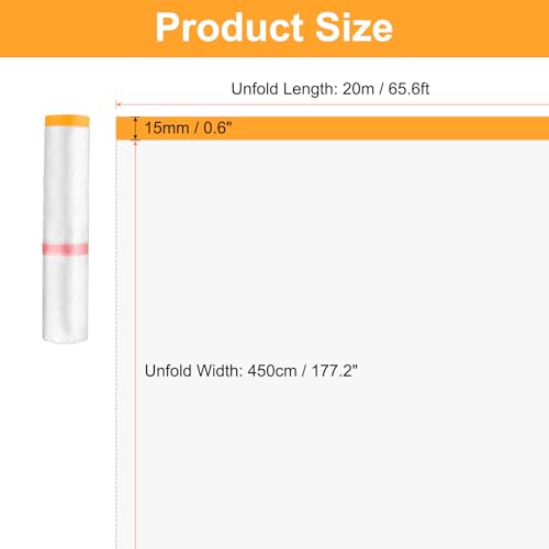 HARFINGTON 3Roll Pre-Taped Masking Film 177.2"x65.6ft for Painting Covering - size: 177.2"x65.6ft