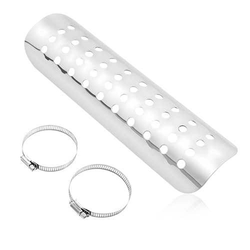 Motorcycle Heat Shield, Metal Exhaust Pipe Heat Shield with 2 Stainless Steel Clamps, Universal Exhaust Pipe Heat Insulation Cover Muffler Protector with Ventilation Hole (Silver) - color: Silver