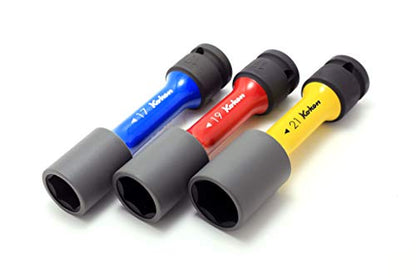 Ko-ken 14201M 1/2 Sq. Dr. Wheel Nut Socket Set 17-21mm Thin Wall 3 Pcs