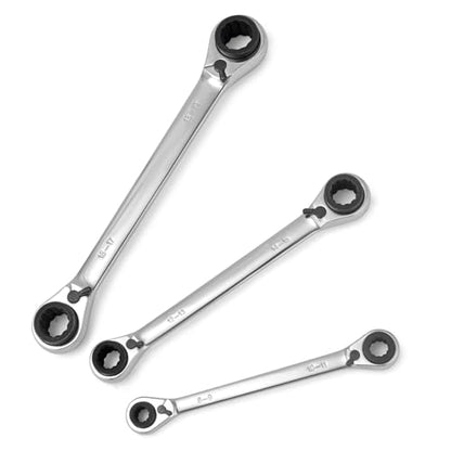 4 IN 1 Ratcheting Wrench Set, Reversible Ratchet Wrench Set Double Tool Box Set Metric 8-19mm 3 Pieces