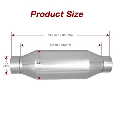 Exhaust Muffler, 2.25 Inch Inlet Resonator Muffler Straight Stainless Steel, Universal Performance Muffler 13''/340mm Overall Length, Polished - size: 2.25''x 4''