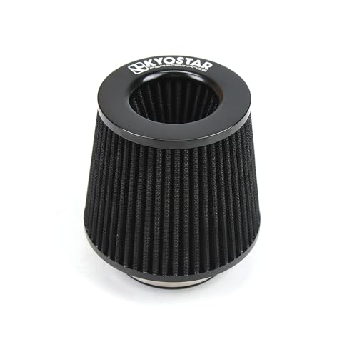 KYOSTAR Universal 3.5" (89mm) High-Flow Air Filter, Reusable Cone Cold Air Intake, High Performance Washable Clamp-On Car High Flow Air Kit, Flange Diameter: 3.5 Inch, Filter Height: 6.4 Inch, Black - color: 3.5" (89mm), Black