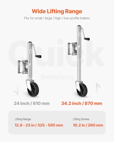 VEVOR Trailer Jack with Wheel, 1000 lbs Load Capacity, Heavy Duty Swivel Boat Trailer Jack with PP Single Wheel & Ergonomic Handle, 10-inch Lift, Fit for RVs, Boats, Horse Trailers, Utility Trailers - size: 1000lbs Upgraded (10-inch Lift)