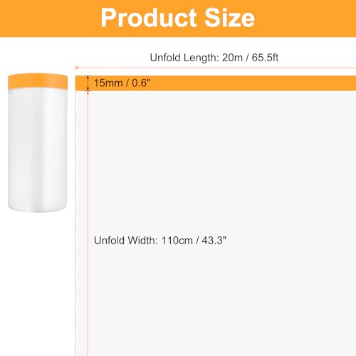 HARFINGTON 12 Rolls Pre-Taped Masking Film 43.3" x65.6ft Tape and Drape Painters Plastic Drop Cloth Film with Tape Plastic Sheeting for Automotive Painting Covering - color: Yellow, size: 43.3"x65.6ft