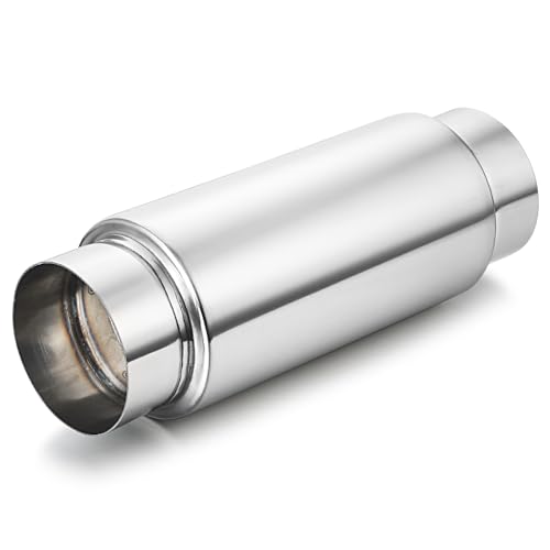 LCGP 4" Inlet Universal Resonator,4" Outlet 13.77" Overall Length Stainless Steel High Performance Muffler, Polished, Pass-Thru Design - color: Silver, size: 4" Inlet 13.8" Overall Length
