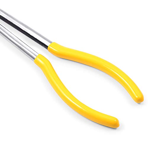SPEEDWOX 11 Inches Long Reach 25 Degree Bent Long Nose Pliers Needle Nose Pliers Serrated Jaws - style: 25°
