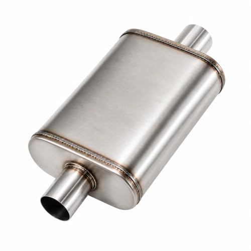 2.25" Center In/Out 409 Stainless Steel Straight Through Perforated Core Universal Performance Exhaust Muffler fit for Trucks and Cars - color: Argent, size: 2.25in