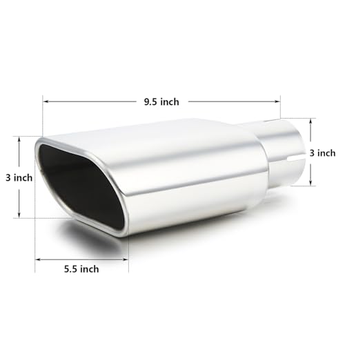 A-KARCK Square Exhaust Tip 3" Inlet, Coating Rectangle Exhaust Tailpipe Tip 3" x 5.5" Outlet 9.5" Long, Clamp on Design（silver） - size: 3inch, style: Polished