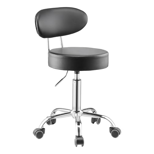 VEVOR Shop Stool with Backrest, Pneumatic Height Adjustable Garage Seat, 300 lbs Load, Roller Creeper Seat, 360 Swivel Padded Workshop Stool, Black - style: with Backrest and Casters
