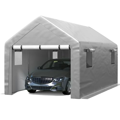 Jocoevol Carport 10x20 FT Enclosed Carport with Roll-up Windows, Portable Garage with Removable Sidewalls & Doors, Car Canopy Tent with Sandbags All-Season Tarp for Car Boat Truck Motorcycle - color: Gray, size: 10x20FT