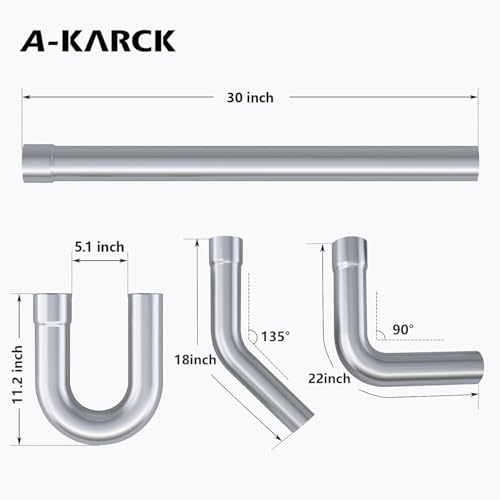 A-KARCK Mild Steel Mandrel Bends 16 Pcs, 2.25 Inches DIY Custom Exhaust Tubing Pipe Straight & U-Bend Kit, Universal Fit - size: 2.25 inch 16 piece Kit, style: Mild Steel