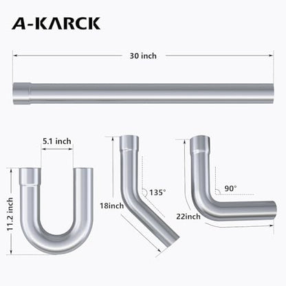 A-KARCK Mild Steel Mandrel Bends 16 Pcs, 2.25 Inches DIY Custom Exhaust Tubing Pipe Straight & U-Bend Kit, Universal Fit - size: 2.25 inch 16 piece Kit, style: Mild Steel