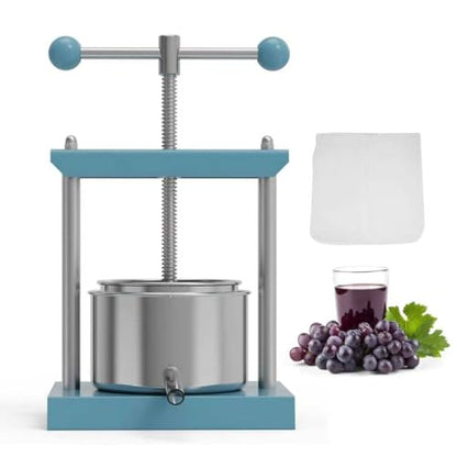 SQUEEZE master Cheese Tincture Herb Fruit Wine Manual Press -1.6Gallon/ 6 Litre-Power Ball Handle-Stainless Steel & Iron for Juice,Cider,Wine,Olive Oil-Blue - color: Blue, size: 1.6Gallon