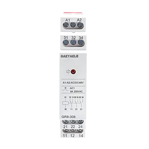 Intermediate Auxiliary Relay 8A 3SPDT RELAYS Din Rail Switch Relay(GR8-308,AC/DC 48V) - size: GR8-308,AC/DC 48V