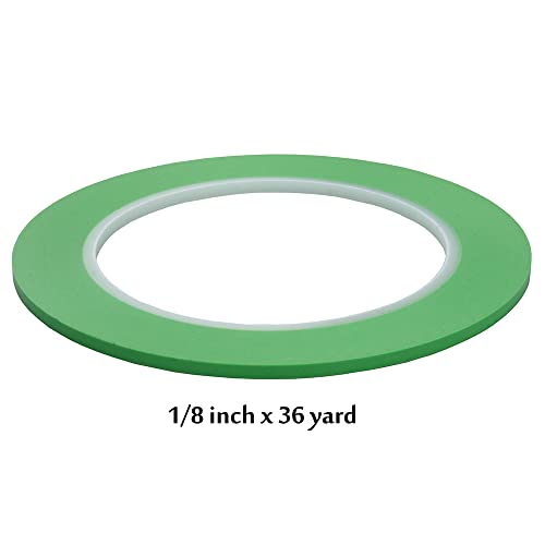 JINBING High-Temp Vinyl Fine Line Fineline Masking Tape Automotive Paint for Curves Green (1/8 inch x 5) - size: 1/8 inch x 5 rolls