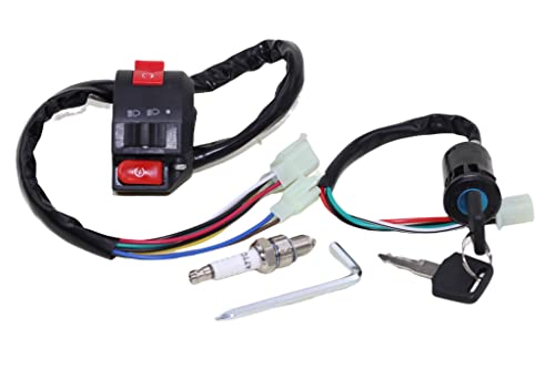 Trkimal Ignition Switch Key 3 Function Left Starter Switch + Spark Plug Assembly for 50cc 70cc 90cc 110cc 125cc 150cc TaoTao SUNL Chinese ATV Quad 4 Wheeler Apollo Dirt Bike Scooter Parts