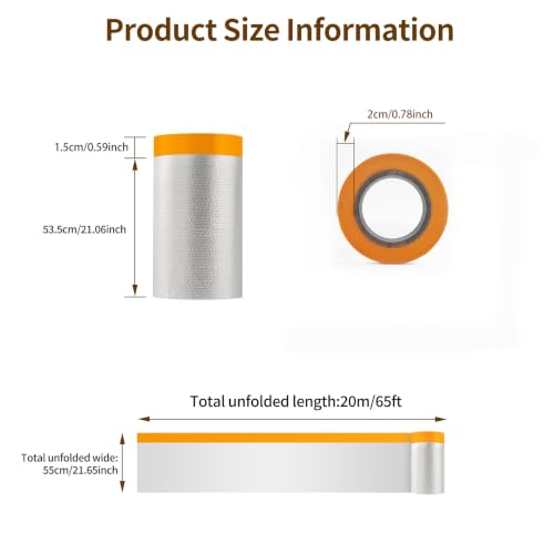 Pre-Taped Masking Film - 4Rolls 1.8ft x 65.6ft Painters Plastic Rolls - size: 1.8ft x 65.6ft