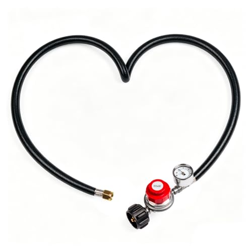 4 FT 6/8/10/12 FT Lengths Optional, High Pressure Propane Regulator with Gauge, 20 PSI Adjustable Propane Hose with QCC-1 Connector, for Turkey Fryers, Fire Pits, Grills, Smokers - size: 4 FT