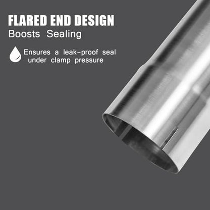 3 Inch Exhaust Pipe, T304 Stainless Steel (SS Tubo), Flared & Slotted End, Polished Finish, 17.3” Length, 3” OD-to-ID Adapter, Thickened Wall Straight Tubing for Car Truck Exhaust System - size: 3"-17.3"