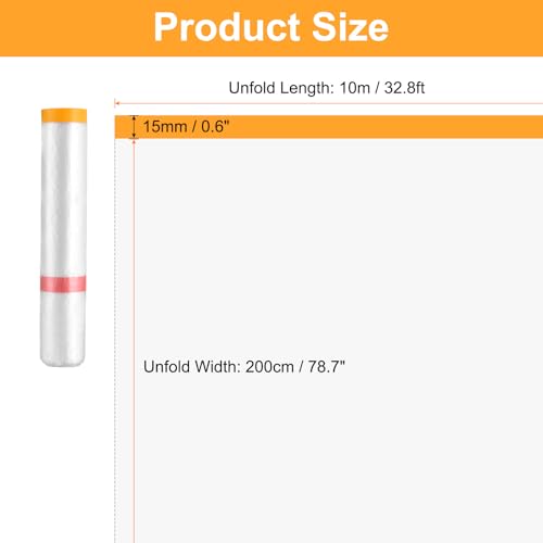 HARFINGTON 3Roll Pre-Taped Masking Film 78.7" x32.8ft for Painting Covering - size: 78.7"x32.8ft