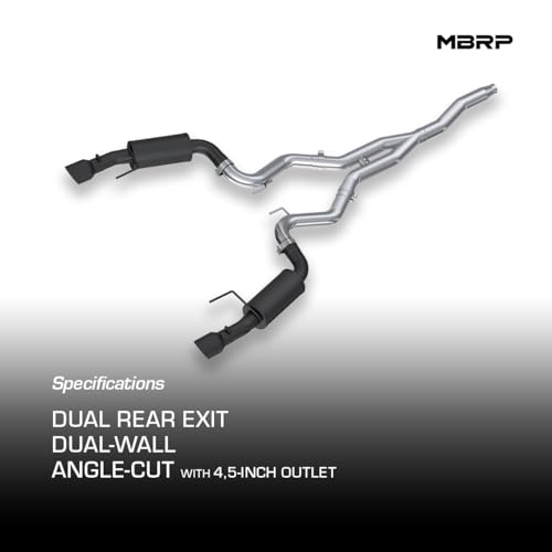 MBRP S7274BLK 3" Cat Back, Dual Split Rear, Streeet Version Exhaust System with 4.5" Tips (Black Coated) - color: Black Coated
