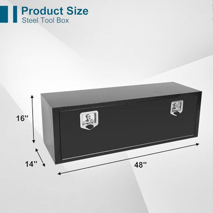 48"X14"X16" Underbody Truck Box Black Heavy Duty Steel Trailer Box Pick Up Truck Tool Box Storage Organizer w/Lock & eys - size: 48"x14"x16"