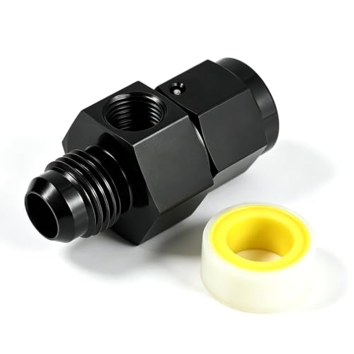 6AN Male Flare to -6 Female Swivel Fuel Pressure Take Off Fitting with 1/8" NPT Gauge Port, CNC Machined Anodized Black, for E85 Gasoline Methanol Racing Fuel Systems - size: AN6 with 1/8 NPT Port