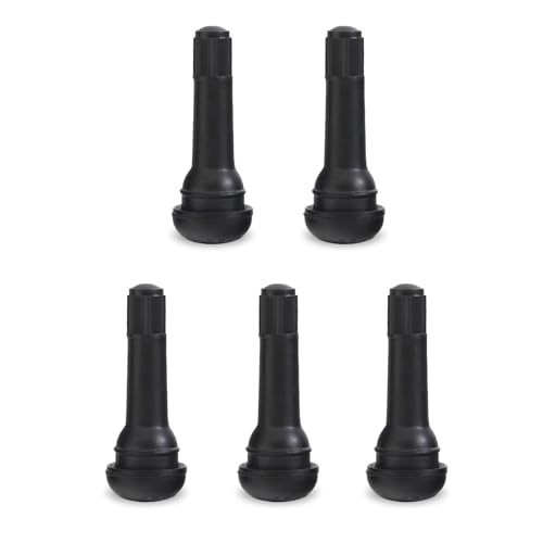 Qurbun 5 PCS TR414 Tire Valve Stems, Rubber Snap-in Short Tubeless Tire Valve Stem, Air-Tight Seal Valve Stem Replacement Kit, Fit for 0.453 inch Rim Holes on Standard Vehicle Tires (Black) - size: 5 PCS # TR414