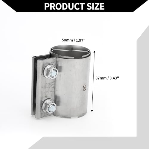 Exhaust Pipe Clamp/Exhaust Muffler Tube Joint for Car Truck/Durable Stainless Steel 1.97" 87mm / 1 Pc Silver Tone - size: 1.97''