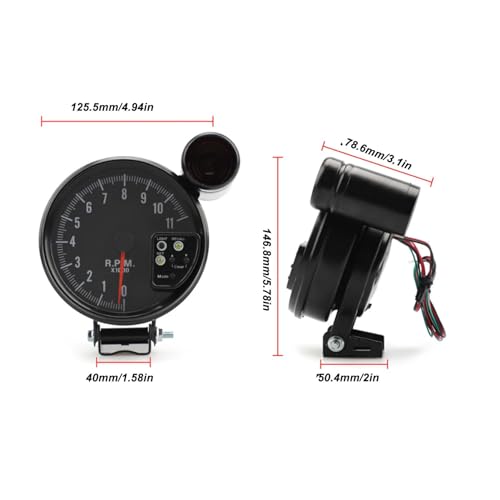 12V 5in Car Tachometer with LED Shift Light 7 Color Display 11 RPM Clear Lens Installation Package for 4 6 8 Cylinder Vehicles