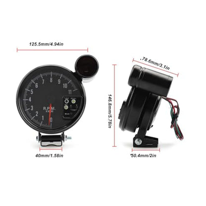 12V 5in Car Tachometer with LED Shift Light 7 Color Display 11 RPM Clear Lens Installation Package for 4 6 8 Cylinder Vehicles