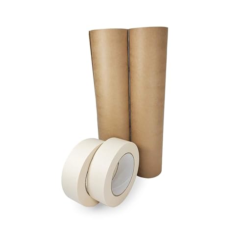 IDL Packaging 12" x 60 Yards Brown Masking Paper Set with Tape (2 Rolls) - size: 12" X 60 Yards, style: SET White, Pack of 2