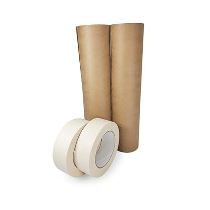 IDL Packaging 12" x 60 Yards Brown Masking Paper Set with Tape (2 Rolls) - size: 12" X 60 Yards, style: SET White, Pack of 2