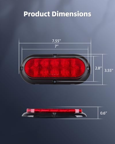 2 x 6 Inch Oval LED Tail Lights 10 LED Trailer Truck Brake Lights Red