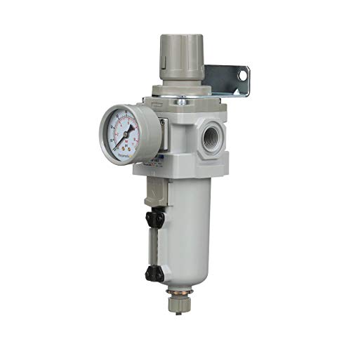 PneumaticPlus SAW400-N04BG-MEP Compressed Air Filter Regulator Piggyback Combo 1/2" NPT - Metal Bowl, Manual Drain, Bracket, Gauge - style: Metal Bowl - Manual Drain