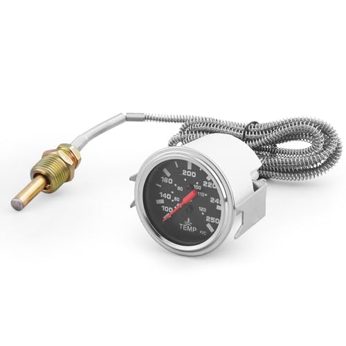 Dyno Racing 2" 52mm 12V Pointer Mechanical Water Temperature Temp Gauge (40-120℃,100-250℉),Yellow Light Car Meter with Sensor NPT 1/2,1.8m Wire Length - style: 40-120℃ & 100-250℉