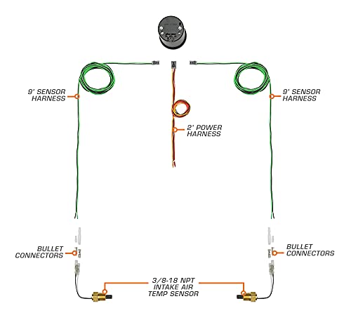 GlowShift Tinted 7 Color Dual Air Intake Temp Gauge Kit, 2-1/16" 52mm