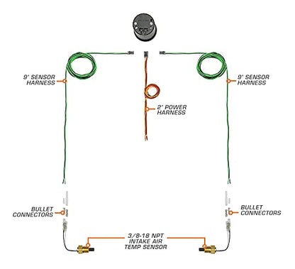 GlowShift Tinted 7 Color Dual Air Intake Temp Gauge Kit, 2-1/16" 52mm