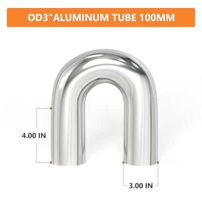 GASHER 1PCS 180 Degree Aluminum Alloy Tube Intercooler Pipe Air Intake Tube 3"OD, Leg Length 4" (100mm) - color: 180 degree, size: 3"OD (1 PC)