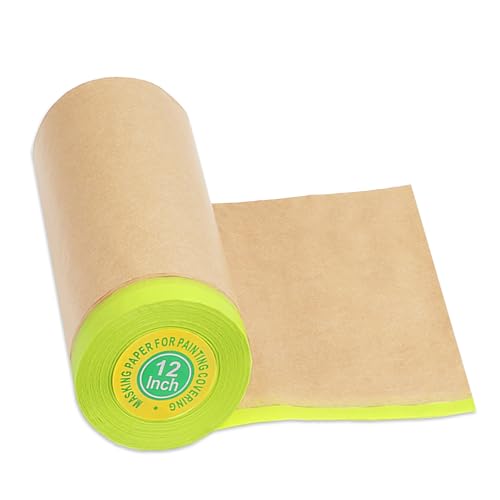 MyLifeUNIT Masking Paper, Automotive Masking Paper Roll with Tape for Painting Protection Covering (1 Rolls, 12 inch x 50 feet) - size: 12 inch x 50 feet