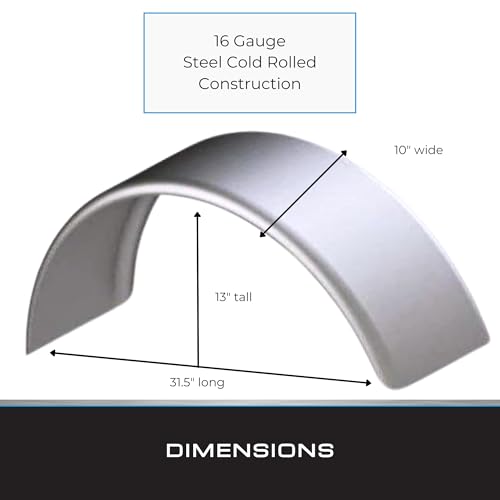 Tie Down Trailer Fender – Single Axle, 16 Gauge Smooth Steel – For 15" Tire Assemblies Only – 31.5" L x 10" W x 13" H (1 Single Replacement Fender) - size: 31.5" x 10" x 13", style: 1 Fender