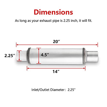 2.25" Inlet/Outlet Exhaust Muffler,2.25 Universal Muffler Stainless Steel Straight Through Design performance muffler 2.25,20'' Overall Deep Sound for Cars (2.25'' Inlet 2.25'' Outlet) - size: 2.25in inlet