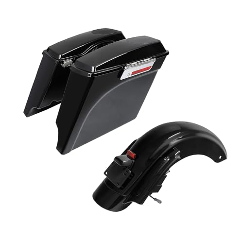 TCT-MOTORPARTS 5" Stretched Saddlebags Saddle bags w/5x7 Speaker Lids & LED Rear Fender System Fit For Harley Touring Street Road Electra Glide Road King 2009-2013 CVO - color: Smoked Led Fender+Saddlebag w/ 5x7'' Cutout, size: Fit for 2009-2013 Touring M