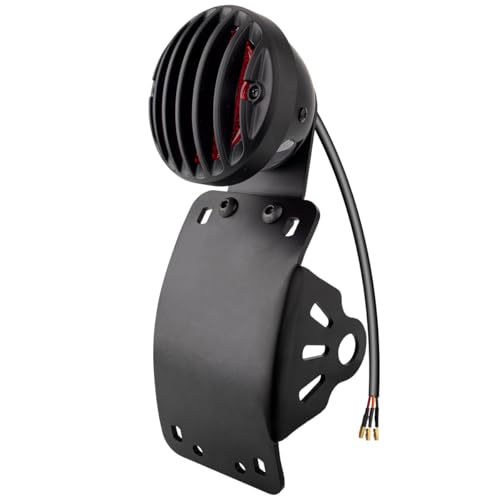 Motorcycle Side Mount License Plate Bracket with LED Tail Brake Light, 3/4" Axle Hole Rear Mount, Brake Running Light Compatible with Harley Cruiser Bobber Chopper Cafe Racer (Black Grille Kit) - color: Black Grille Kit