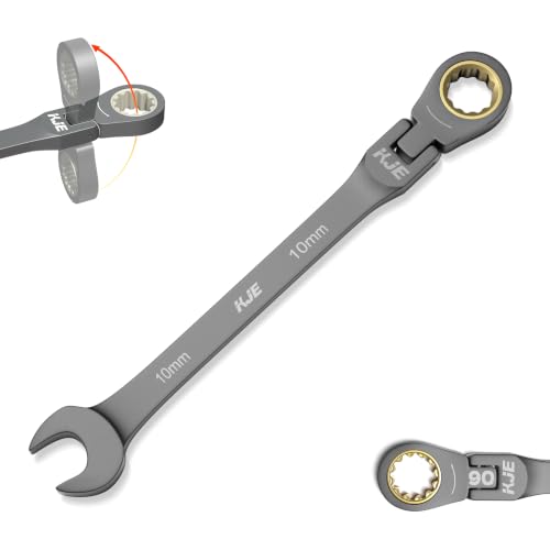 KJE Metric 90-Teeth 10 mm Flex-Head Ratcheting Combination Wrench, Cr-V, Nickel Plated, 12 Point Design, for Bicycle/Motorcycle/Mechanical Repair - size: 10mm