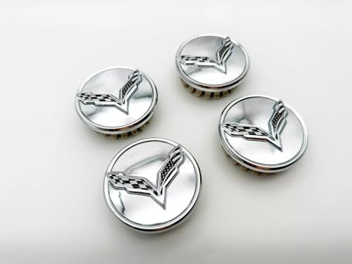 Set of 4Pcs Wheel Center Cap Replacement for 2014+ C7 Corvette Stingray Center Caps w/Crossed Flag Logo 68mm 2.7" 23217059 (Chrome White) - color: Chrome White
