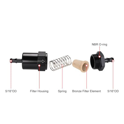 5/16" Billet Inline Fuel Filter 30 Micron Aluminum Black - size: 5/16 inch