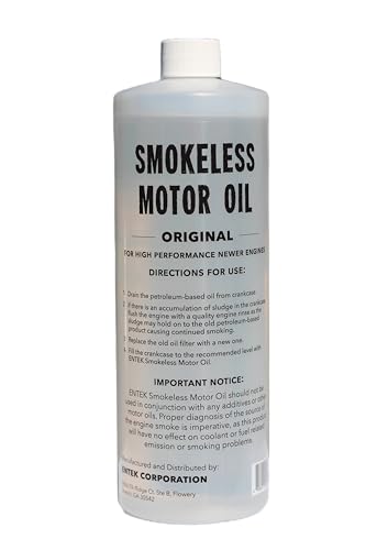 Entek Smokeless Motor Oil - Synthetic No Smoke Motor Oil - Emission-Test Ready - Prolong Engine Life, Reduce Burn-Off, Stop Blue Smoke, and Restore Power - Reduce Minor Leaks - 1 Quart - size: 1 Quart
