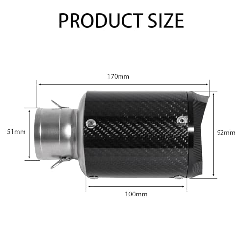 Motorcycle Exhaust,Motorcycle Muffler Slip-On 2 Inch/51 MM,Carbon Fiber Slip on Exhaust Muffler,Universal Fit for Z900/GSXR750/CBR650, Heat Resistant, Black Round