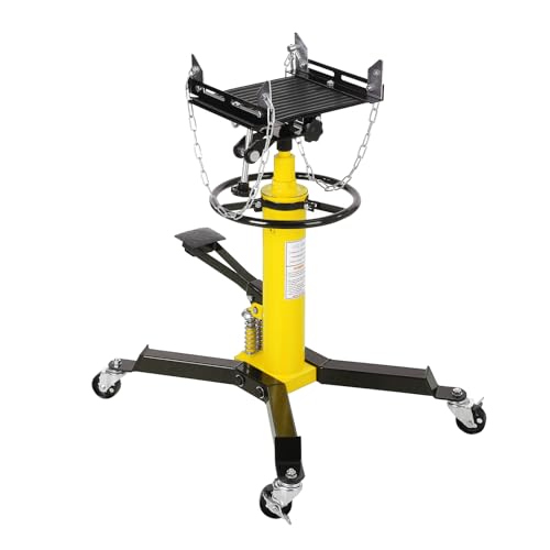 1322Lb Heavy Duty Transmission Jack, 33.5"-69" High Lift Hydraulic Telescoping Transmission Jack, 2-Stage Telescopic Transmission Stand with Foot Pedal & 360° Swivel Wheel, Yellow - color: Yellow